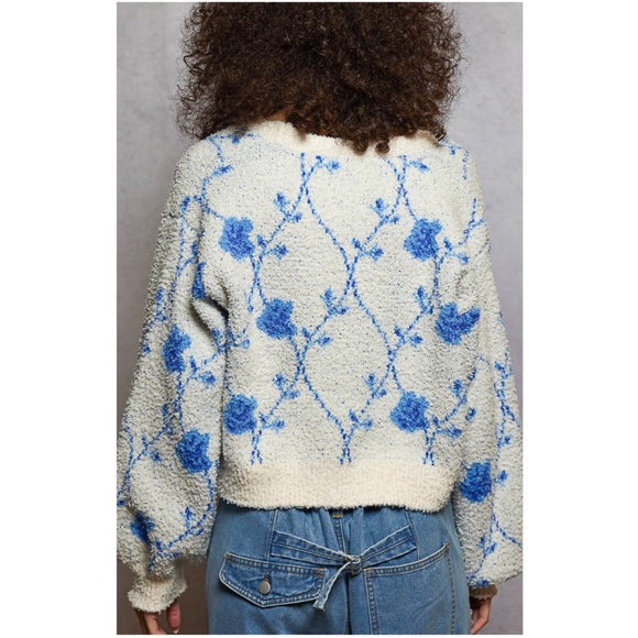 POL Floral Print Berber Button Down Loose Fit Cardigan - Picture 4 of 6